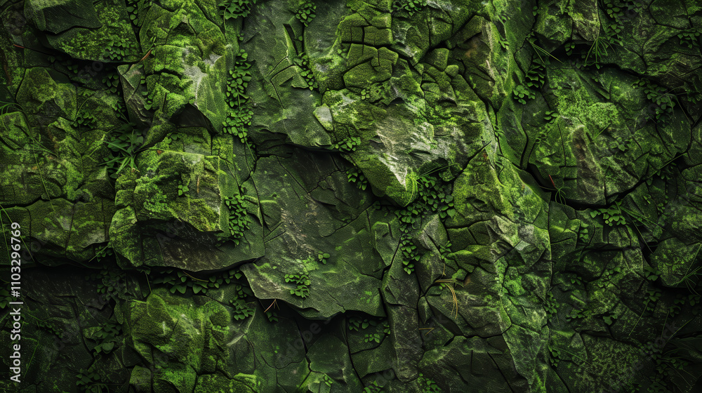 Green Moss Texture on Rock for Nature Background