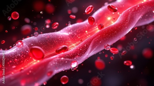 Fresh, vibrant red blood cells flow through arterial walls. photo