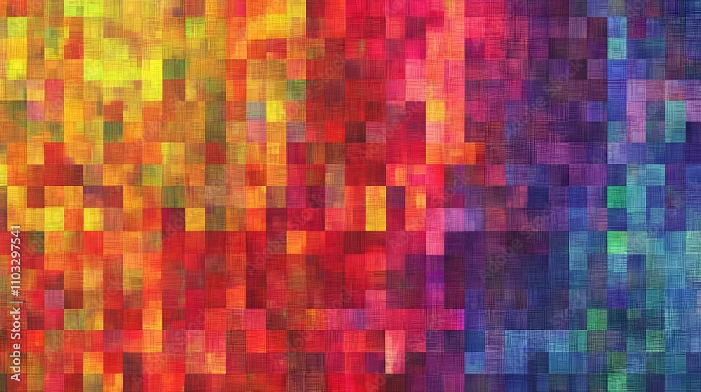 Vibrant pixel rainbow background seamless multicolor digital pattern with bright gradient squares for design and creative projects Vibrant pixel rainbow background seamless multicolor digital pattern with bright gradient squares for design and creative projects
