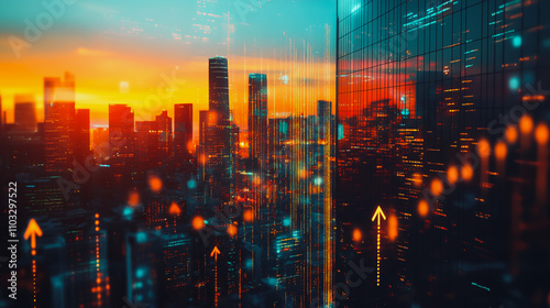 Wallpaper Mural Smart digital city with connection cyber security network reciprocity over the cityscape . future smart wireless digital city and social media networking systems that connects people within the city Torontodigital.ca