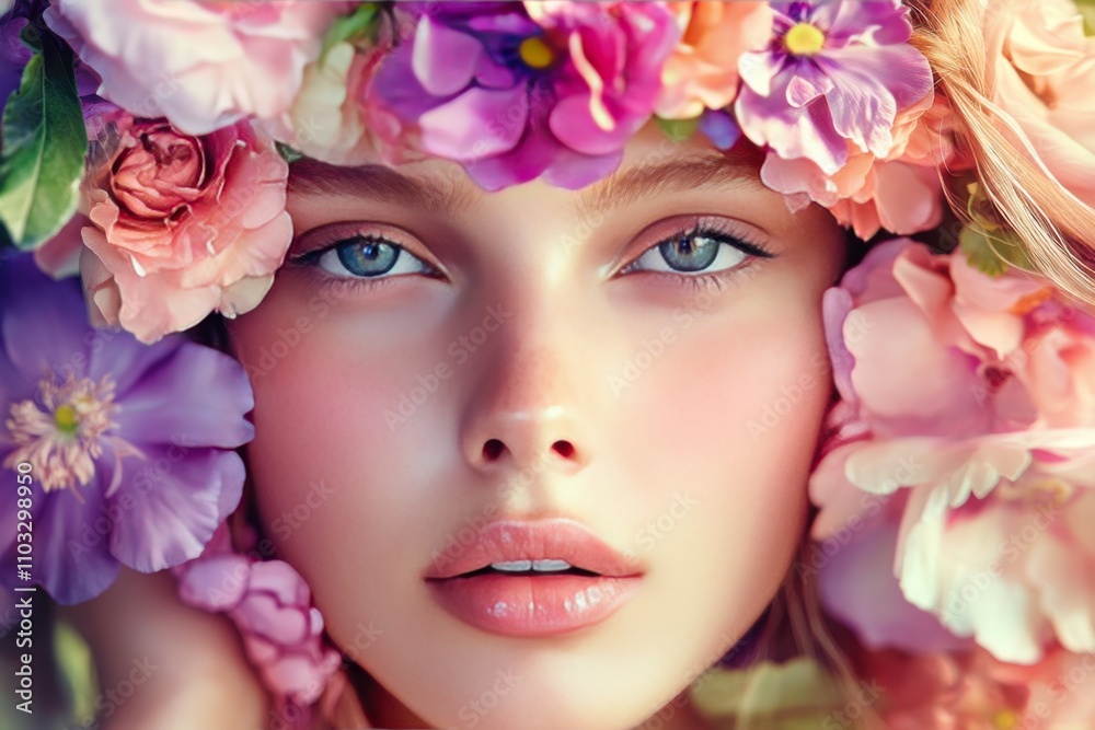 A woman with a flower crown on her head A woman with a flower crown on her head
