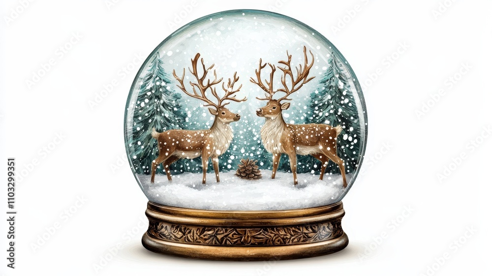 Charming snow globe featuring reindeer and snowy trees winter wonderland decorative art festive atmosphere close-up view holiday spirit Charming snow globe featuring reindeer and snowy trees winter wonderland decorative art festive atmosphere close-up view holiday spirit