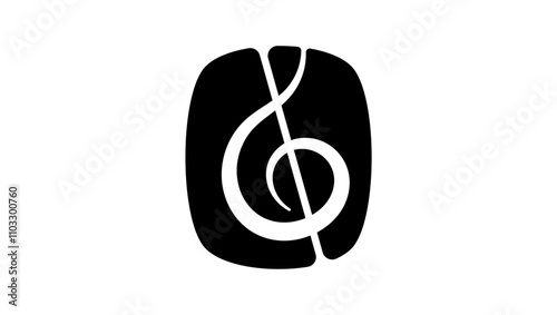 Music, G-clef, emblem, black  isolated silhouette