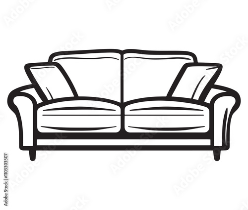 Sofa isolated on white background, Outline sofa icon silhouette