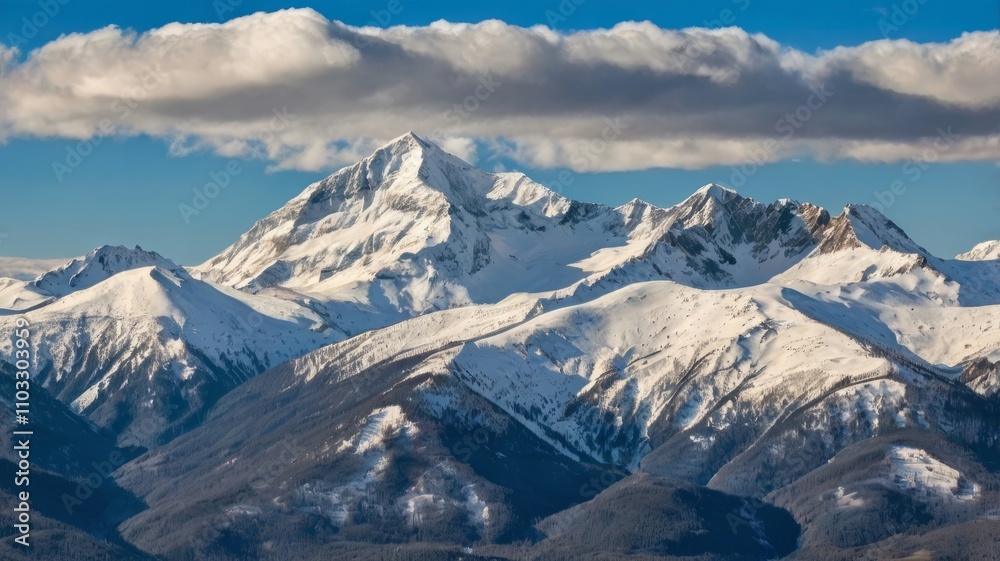 Majestic Snowcapped Mountain Range Under Blue Sky Clouds Majestic Snowcapped Mountain Range Under Blue Sky Clouds