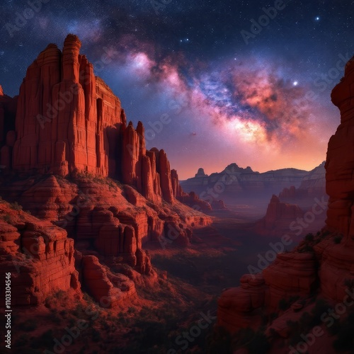 Night photography of Sedona's stunning red rock formations.