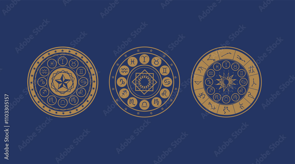 Obraz premium Astrology wheel, Horoscope, Mystery, Star map and magic circle.