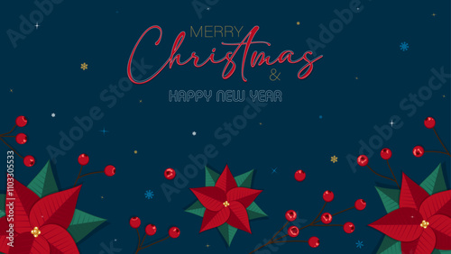 Merry Christmas greeting card and invitation template, vector illustration.