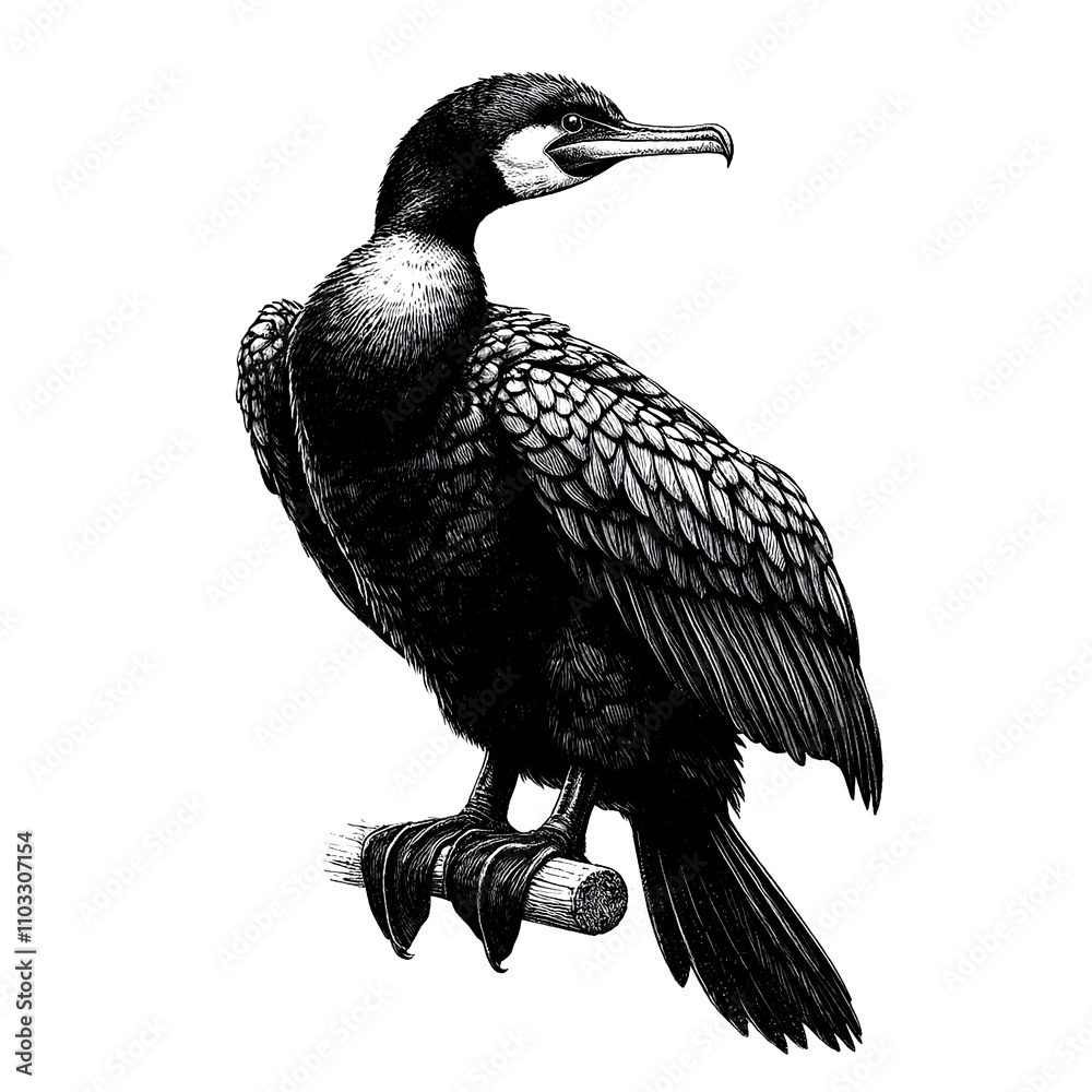 Obraz premium a cormorant sketch engraving. White background.