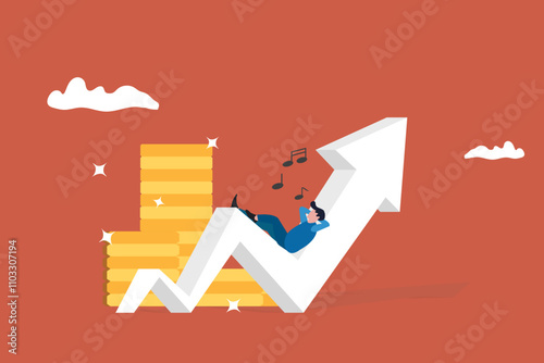 Businessman investor relax on growing graph. concept of Success investment, growing profit,  and trading