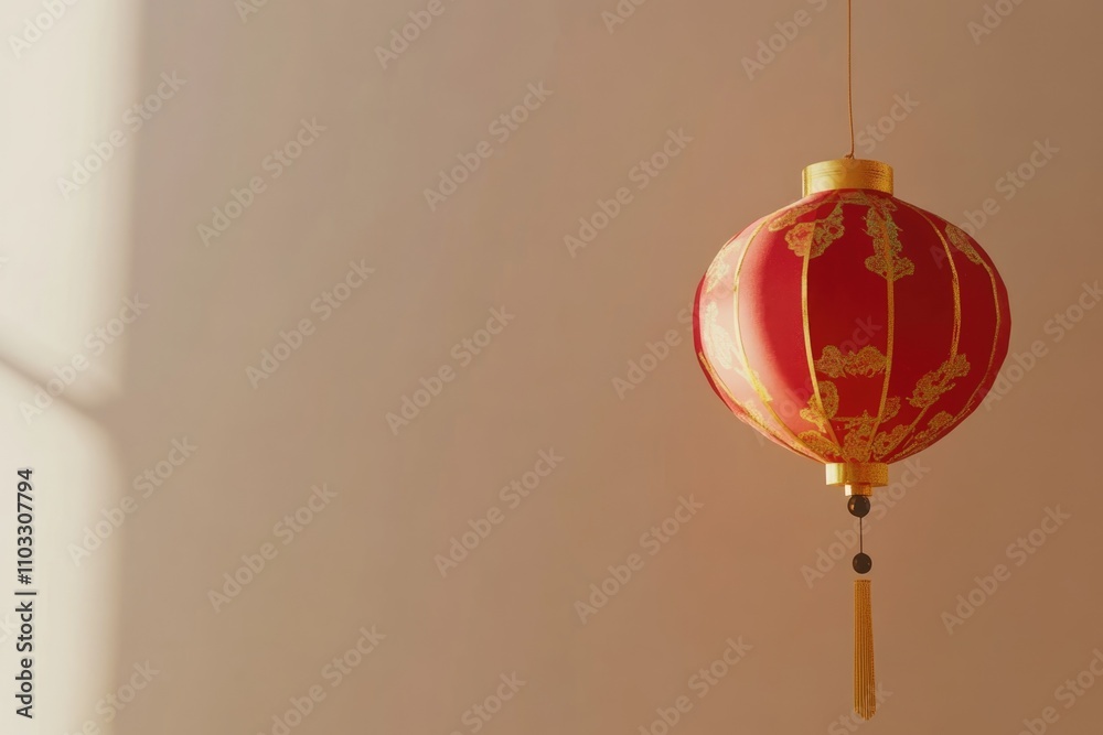 Elegant Red Lantern with Gold Patterns for Lunar New Year Decor Elegant Red Lantern with Gold Patterns for Lunar New Year Decor