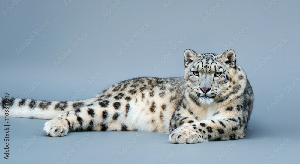 Majestic snow leopard in pristine studio setting for wildlife conservation theme Majestic snow leopard in pristine studio setting for wildlife conservation theme