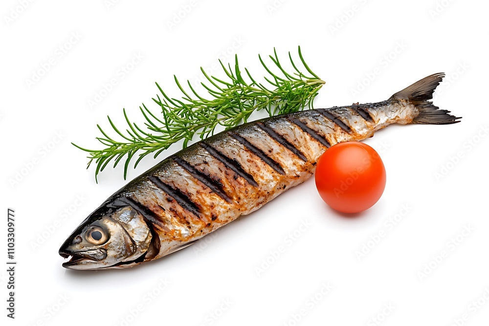 Grilled mackerel fish, isolated on white background Grilled mackerel fish, isolated on white background
