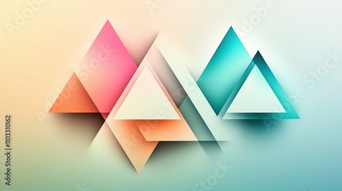 Generate an image of five overlapping triangles, each in a distinct bright color and with a glossy sheen, representing unity in diversity. Colors should include pink, orange, teal, white, and blue on