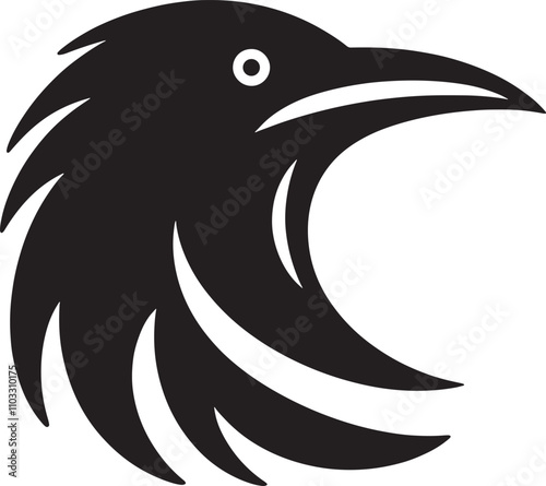 Kingfisher Head Profile, Stylized black raven head design, perfect for logo, emblem, tattoo, or gothic themed projects. Bold, mysterious, and captivating.  photo