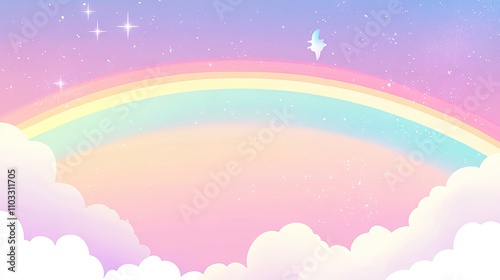 Colorful kawaii rainbow sky with soft gradient pastel background abstract comic graphic perfect for children’s projects, kindergarten presentations, and educational materials