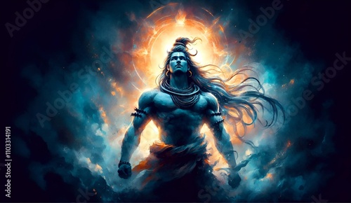 Shiva - Cosmic Deity in Radiant Halo – Ethereal Divine Energy Artwork