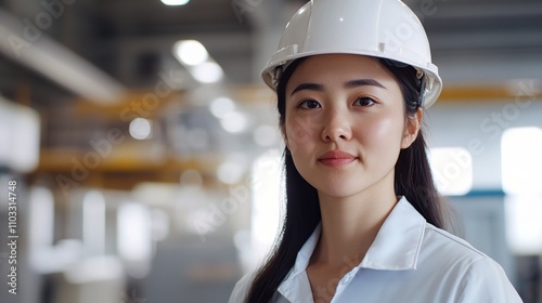 Professional Woman in Hard Hat at Industrial Workspace