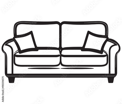 Sofa isolated on white background, Outline sofa icon silhouette