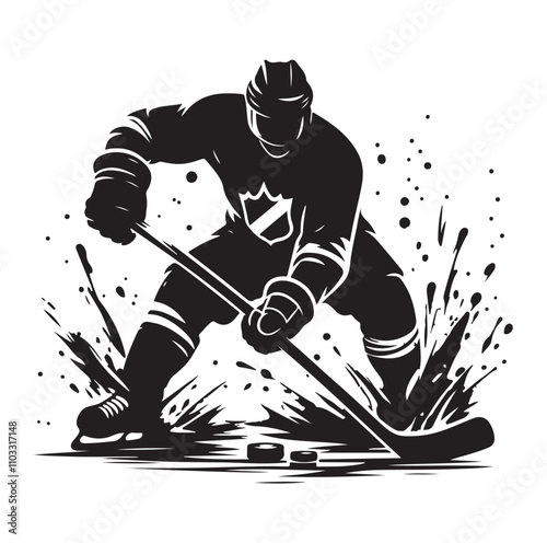 Canvas Print ice hockey player silhouette vector illustration