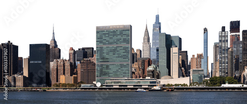 фотографія United Nations headquarters with Manhattan skyscrapers, modern cityscape, waterf