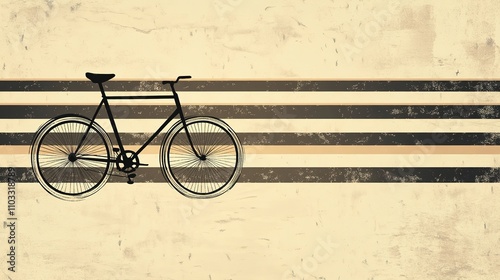 A retro striped vintage background with a bicycle silhouette, evoking a nostalgic and artistic vibe, perfect for designs related to cycling, travel, or retro aesthetics. photo