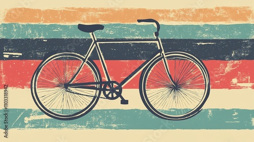 A retro striped vintage background with a bicycle silhouette, evoking a nostalgic and artistic vibe, perfect for designs related to cycling, travel, or retro aesthetics. photo