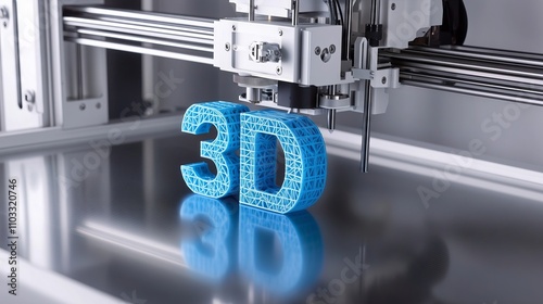 Obraz na płótnie 3d printer creating blue 3d text on metal surface