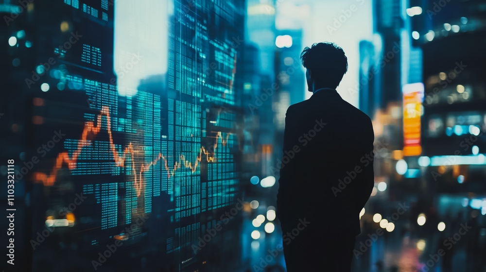 Abstract business man stands on the peak of success amid tall, innovative Smart city and graphs with statistics to analyze business potential and predict future developments in company growth.
Abstract business man stands on the peak of success amid tall, innovative Smart city and graphs with statistics to analyze business potential and predict future developments in company growth.