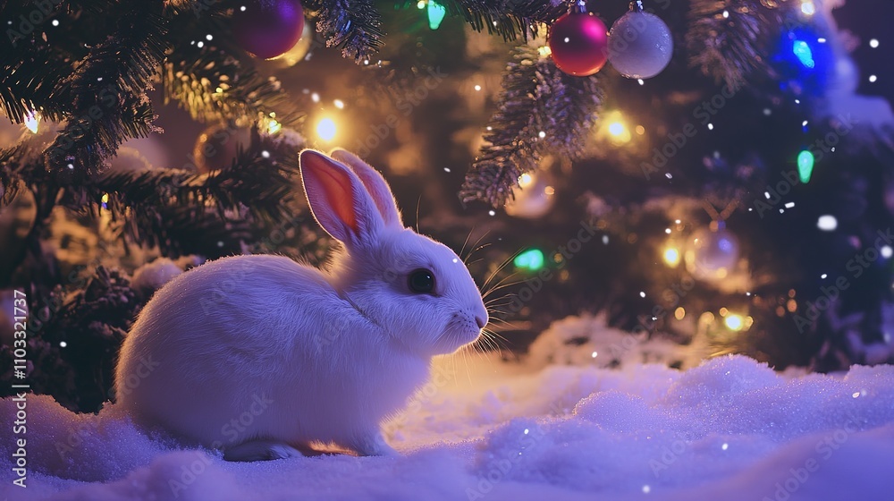 A magical winter scene featuring snow, playful rabbits, a decorated Christmas tree, shimmering auroras in the sky, and a festive birthday cake, creating a joyful and enchanting holiday atmosphere. A magical winter scene featuring snow, playful rabbits, a decorated Christmas tree, shimmering auroras in the sky, and a festive birthday cake, creating a joyful and enchanting holiday atmosphere.