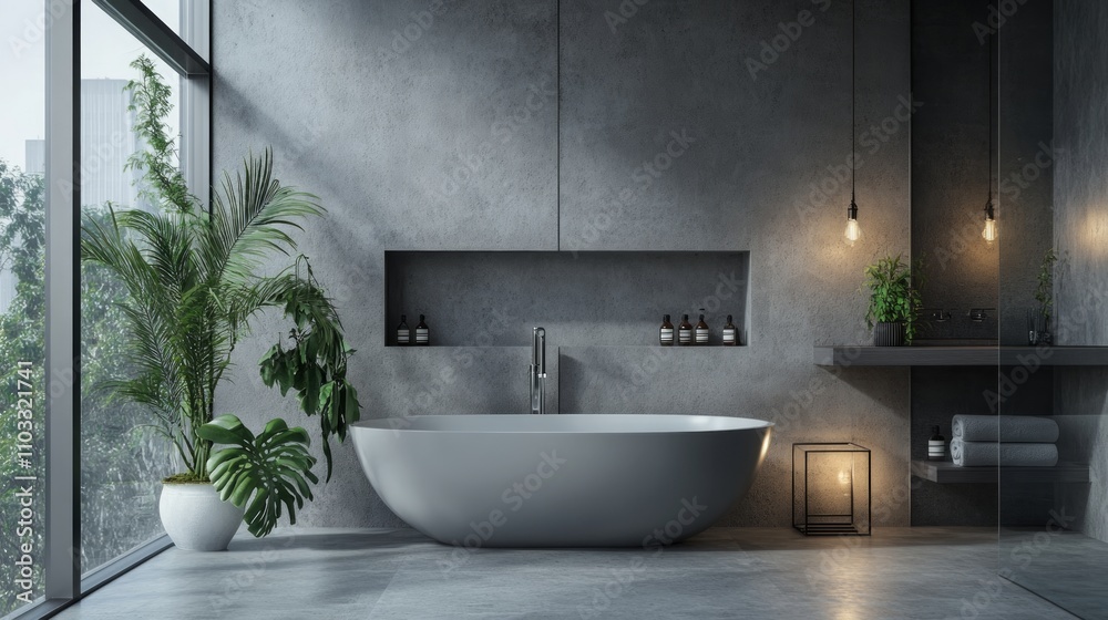 Modern Concrete Bathroom Design with Plants