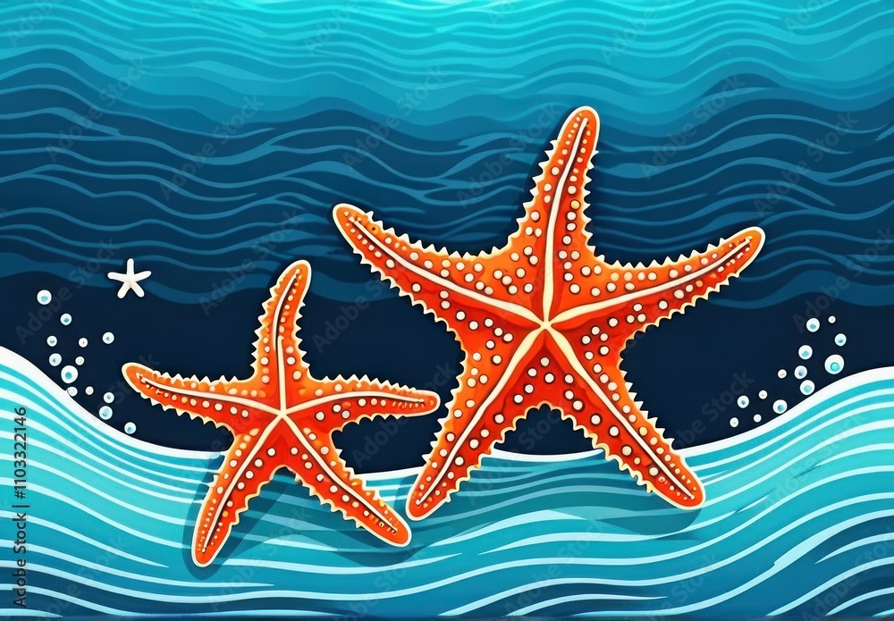 Oceanic Starfish Duo Vibrant Marine Life in Blue Waters