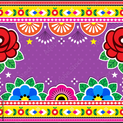 Diwali vector seamless templated pattern with empty space for text inspired by Pakistani or Indian truck art. Non AI generated
 