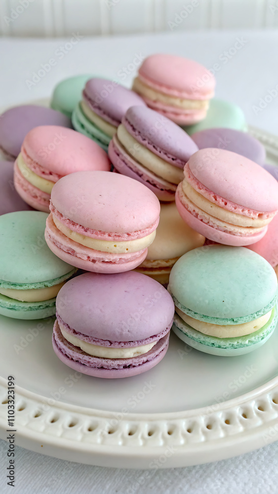 Pastel Macarons on White Plate Pastel Macarons on White Plate