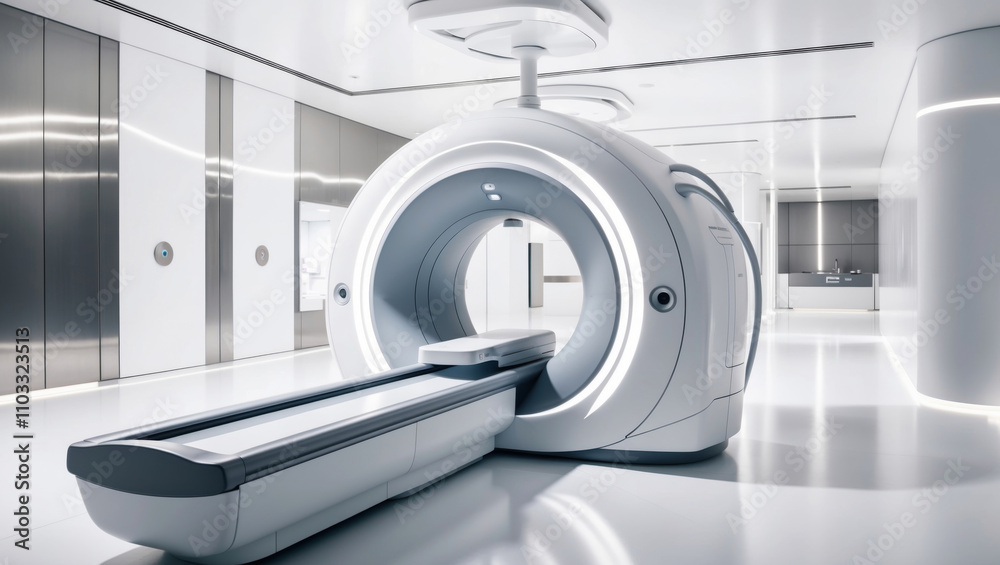 High-tech MRI machine in modern healthcare facility with sleek design High-tech MRI machine in modern healthcare facility with sleek design