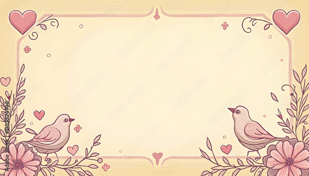 Sweet birds and floral design with hearts for Valentine's Day copy space Sweet birds and floral design with hearts for Valentine's Day copy space