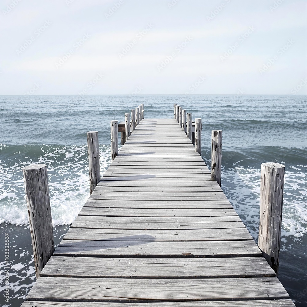 Soft ocean waves gently lapping against a weathered wooden dock, abstract light blue, tranquil, wood Soft ocean waves gently lapping against a weathered wooden dock, abstract light blue, tranquil, wood