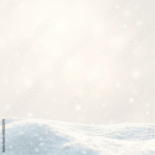 Soft white background with scattered snowflakes, snowy scene, serene, winter wonderland, frosty