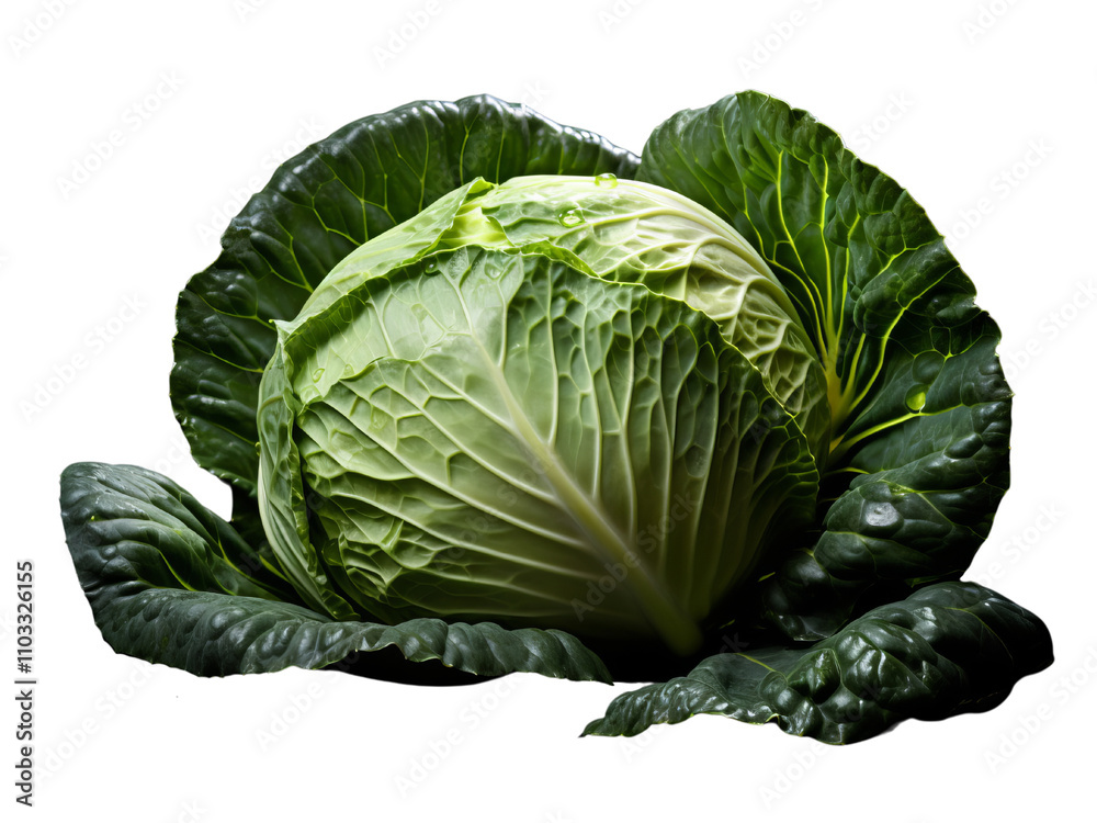 Fototapeta premium Fresh green cabbage with tightly packed leaves, perfect for healthy meals.