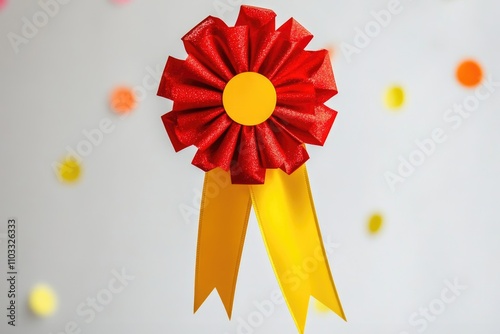 Red and Yellow Award Ribbon Flower Design photo