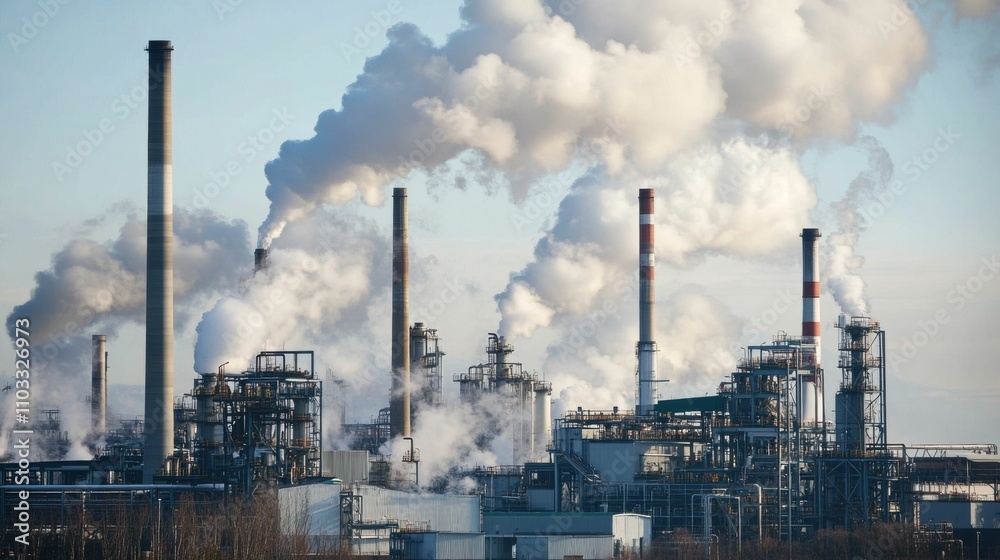 Industrial plant emitting thick plumes of smoke. Industrial plant emitting thick plumes of smoke.