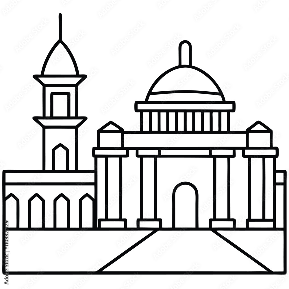 Detailed linear representations of iconic architectural structures, drawn with precision and minimalism Adobe Illustrator Artwork Detailed linear representations of iconic architectural structures, drawn with precision and minimalism Adobe Illustrator Artwork