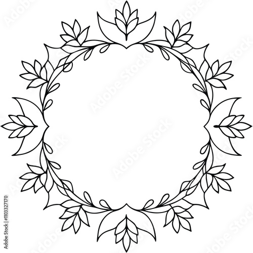 Floral Wreaths and Frame, A collection of circular and rectangular floral frames drawn in elegant line art, ideal for design templates Adobe Illustrator Artwork