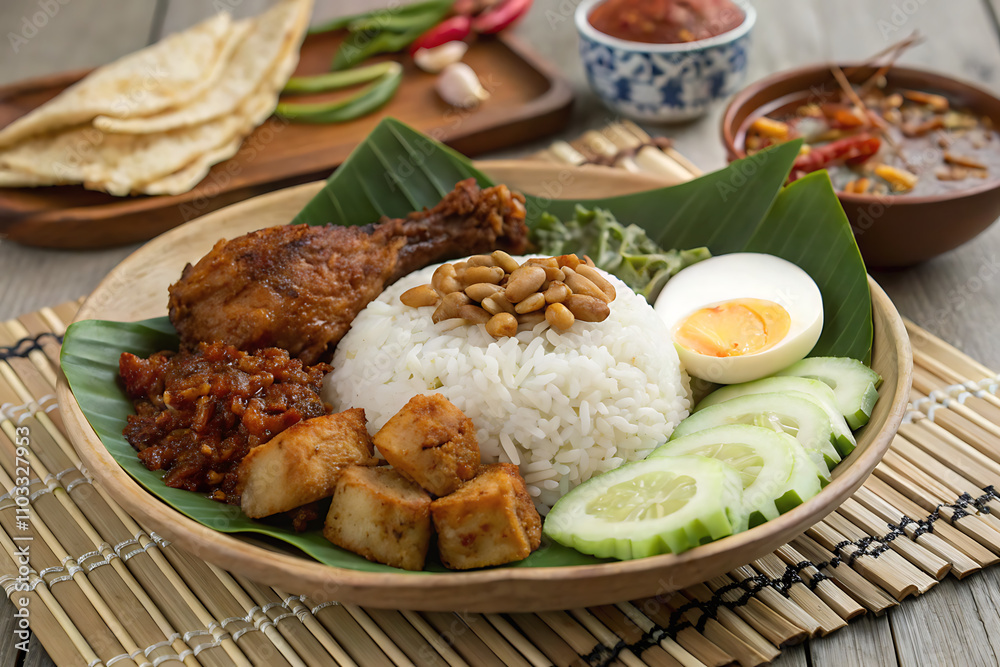 Authentic Indonesian Nasi Uduk Plate Authentic Indonesian Nasi Uduk Plate