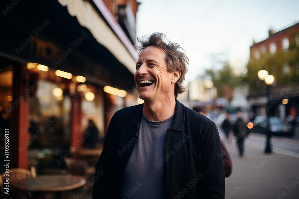 Portrait of a handsome young man laughing in a city street. Portrait of a handsome young man laughing in a city street.