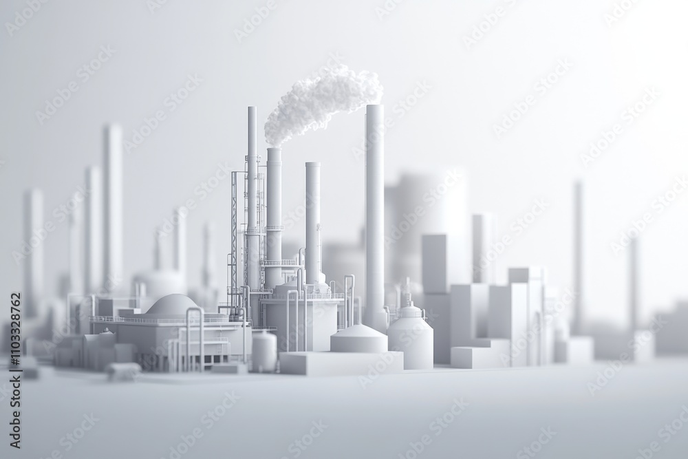 A city skyline with a factory in the middle A city skyline with a factory in the middle