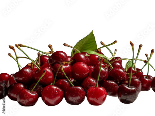 Fresh Cherries with Green Leaves