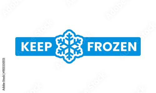 Keep frozen blue icon, cold product label. Deep freezing food product, keep cold vector label, refrigerated fish, frozen meat or seafood packaging tag or icon with blue snowflake
