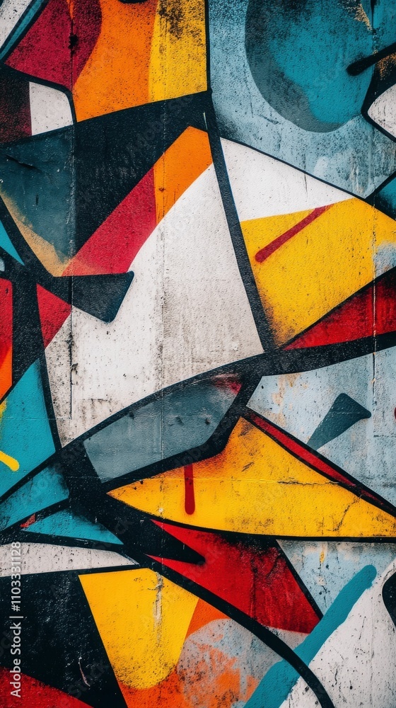 Fototapeta premium Vibrant geometric graffiti, colorful urban art.