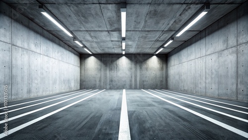 Aerial View of an Empty Cement Grunge Floor with White Traffic Lines in 3D Illustration, Capturing the Essence of Urban Spaces and Minimalist Design for Contemporary Backgrounds